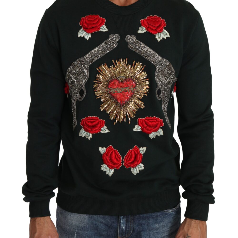 Emerald Cotton Sweater with Crystal Embroidery
