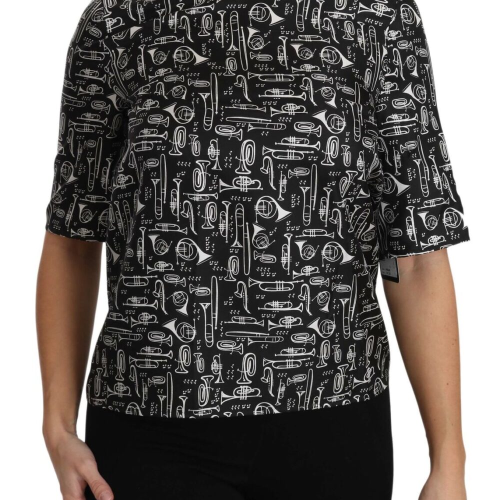 Exquisite Trumpet Print Silk Blouse