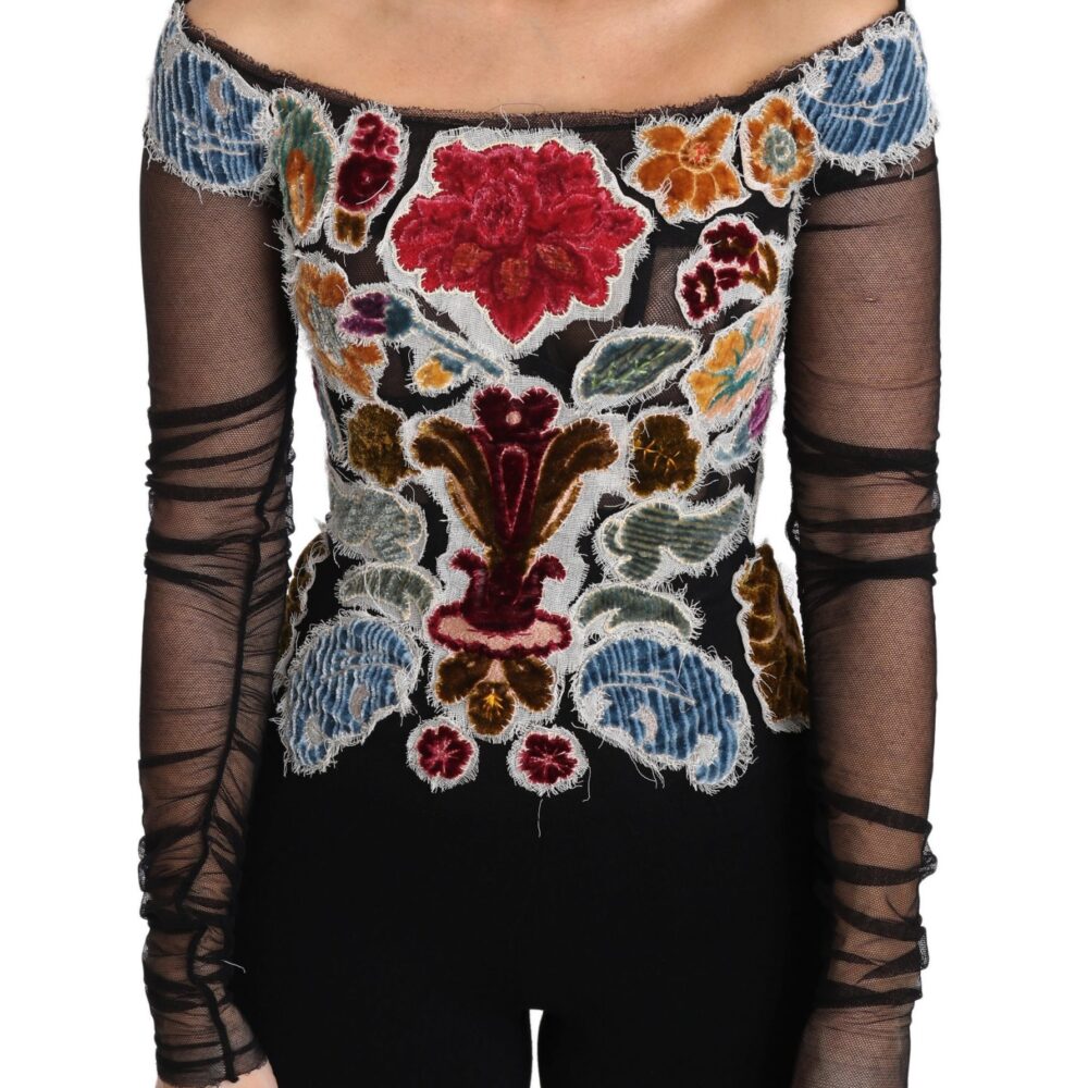 Elegant Floral Applique Long Sleeve Top