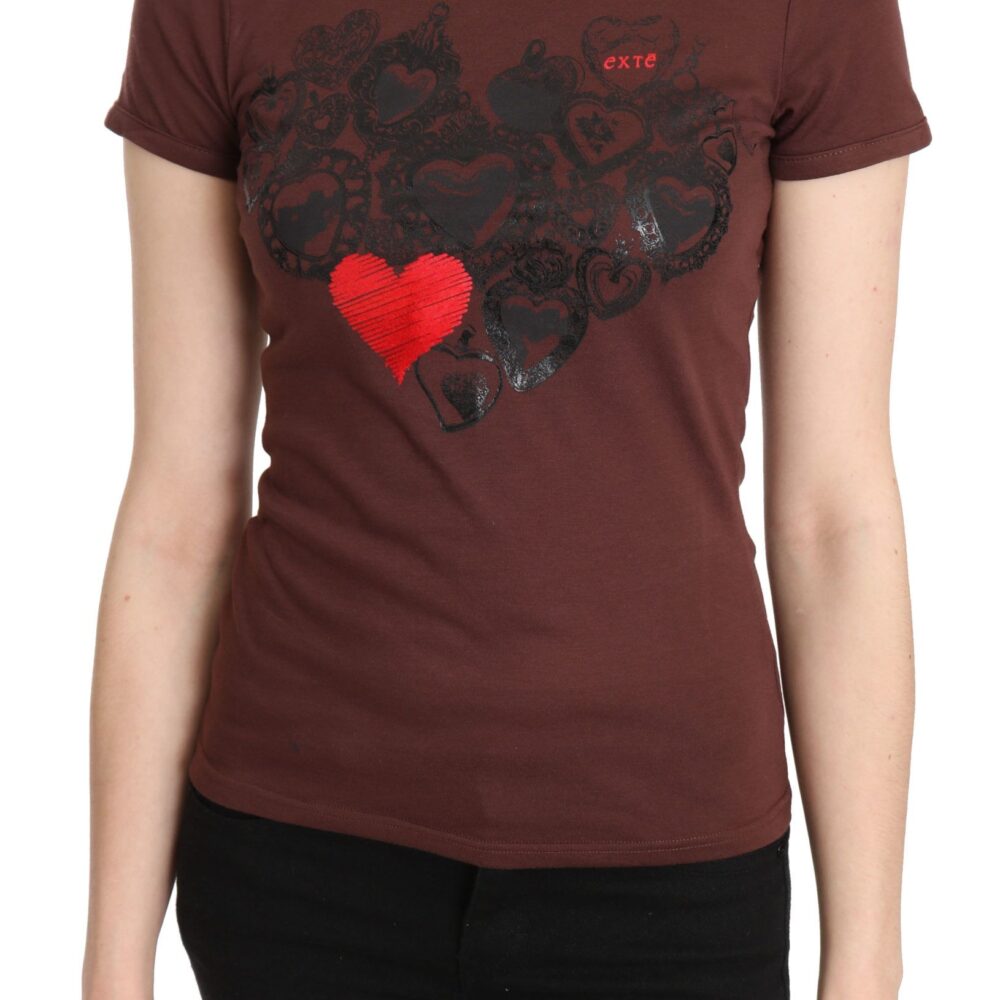Chic Brown Hearts Printed Short Sleeve Top