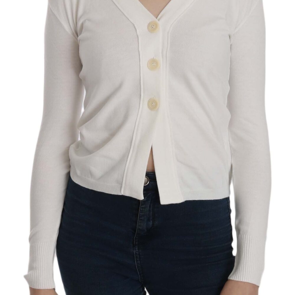Elegant White V-Neck Cropped Cardigan Blouse