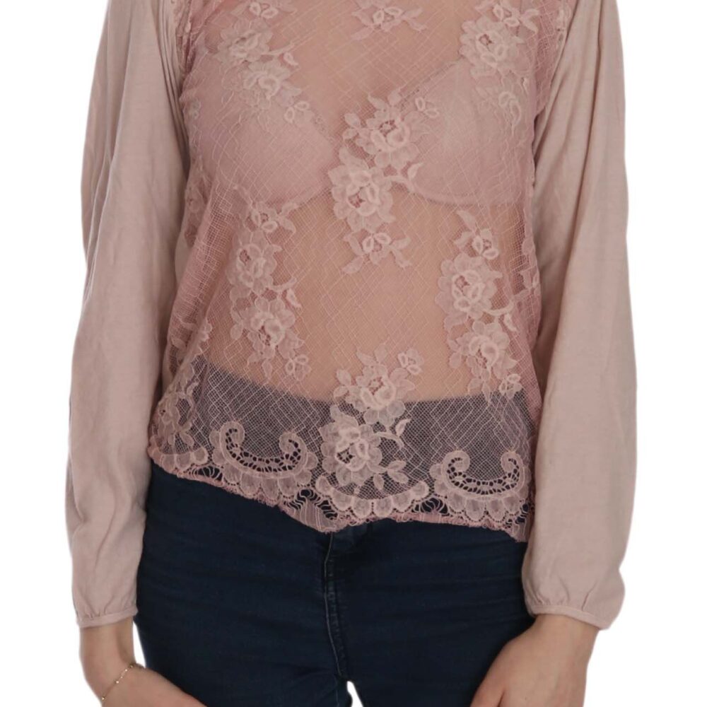Elegant Pink Lace Boat Neck Blouse