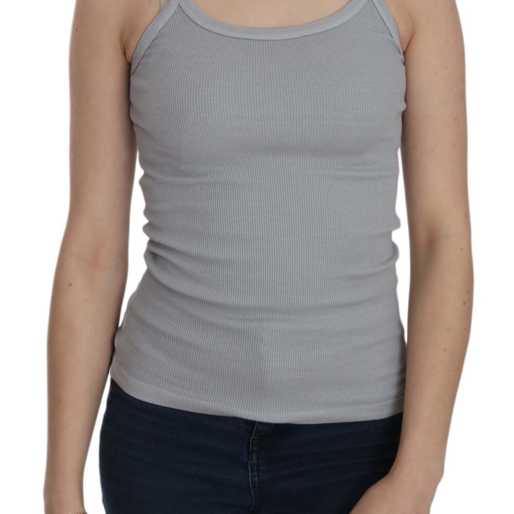 Elegant Sleeveless Light Gray Cotton Blouse
