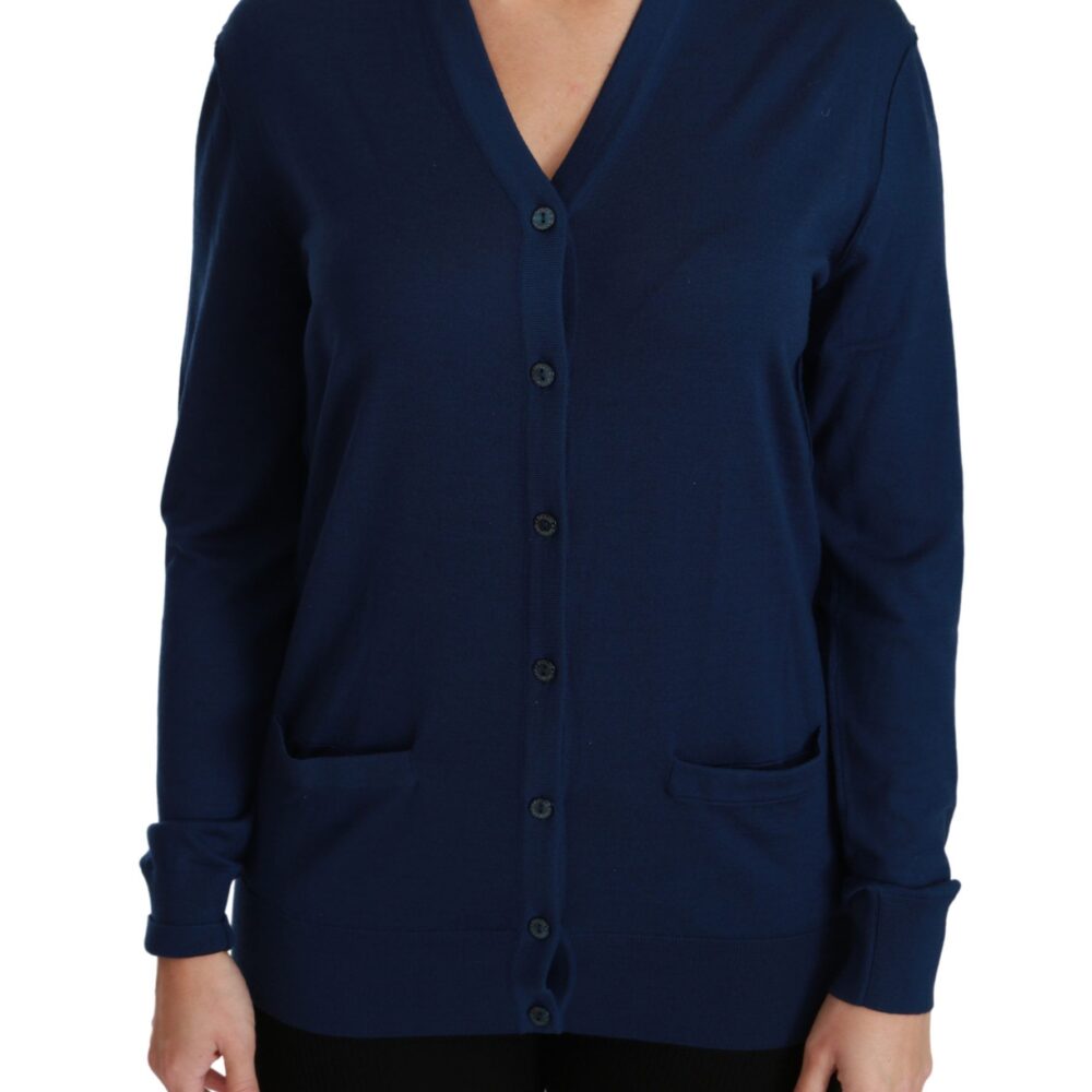 Elegant Blue Virgin Wool Cardigan