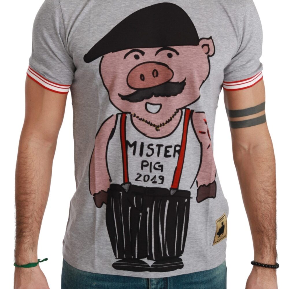 Chic Gray Cotton T-Shirt with Year of the Pig Motive