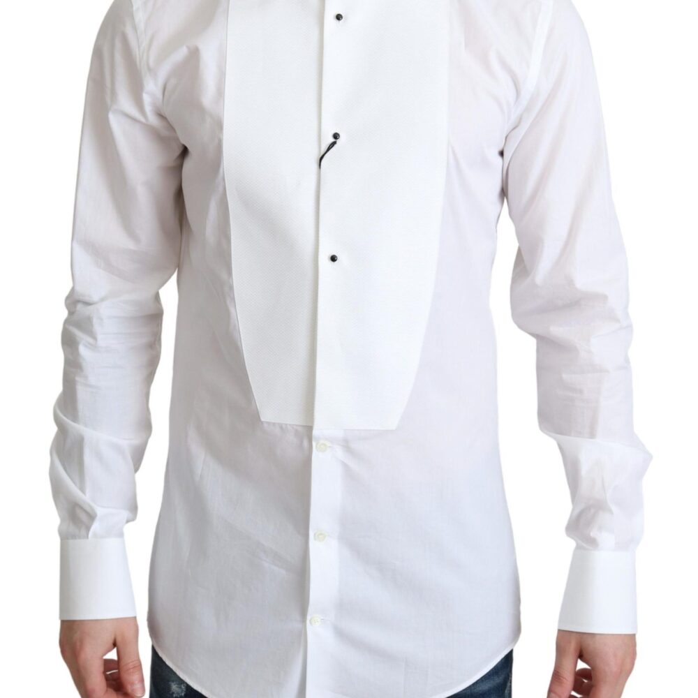 Elegant White Cotton Bib Dress Shirt