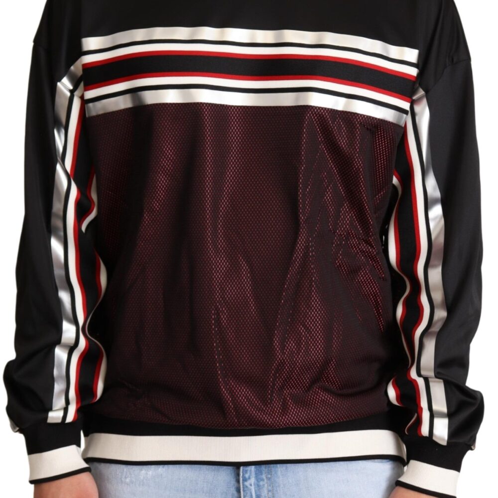 Black Red Mesh Sport Pullover Crewneck Sweater