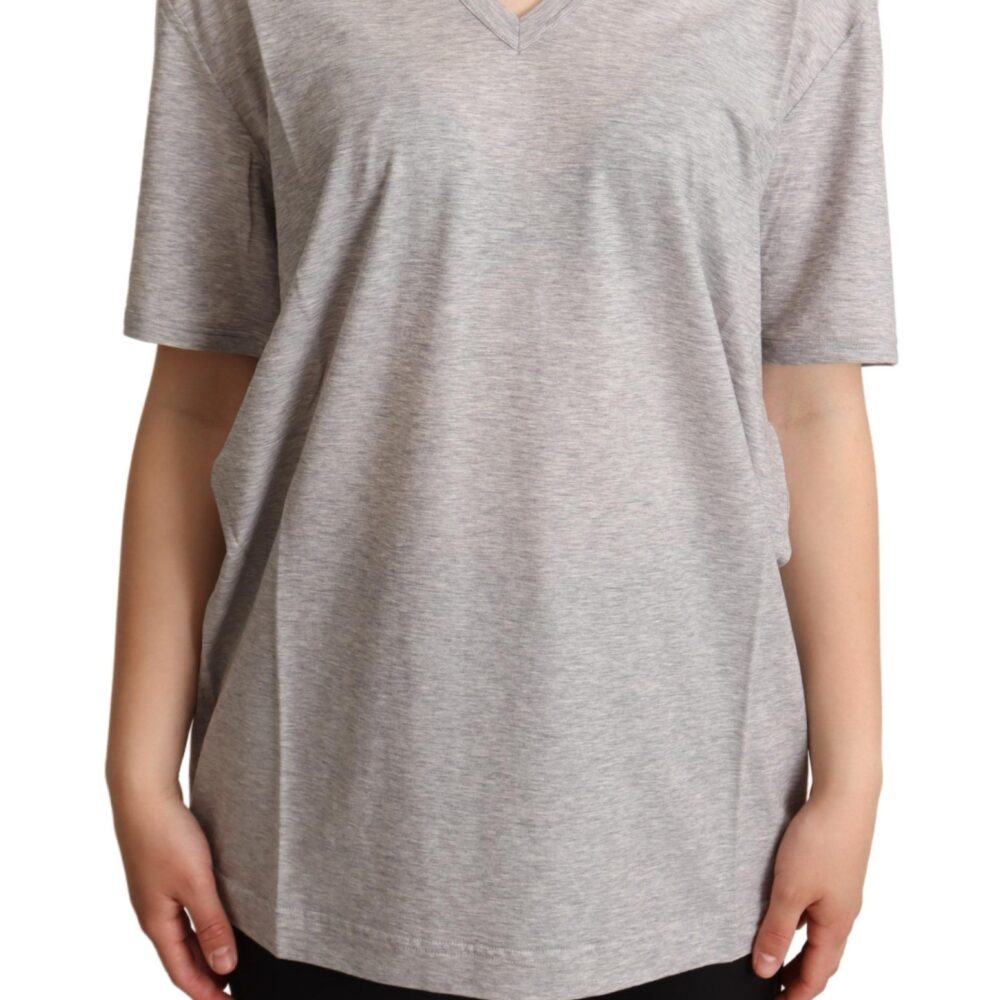 Elegant Gray V-Neck Cotton Tee