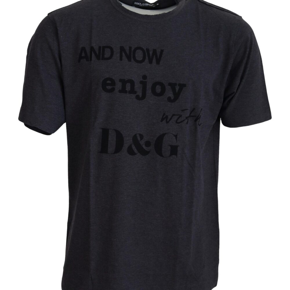 Elegant Gray Motive Crew Neck T-Shirt
