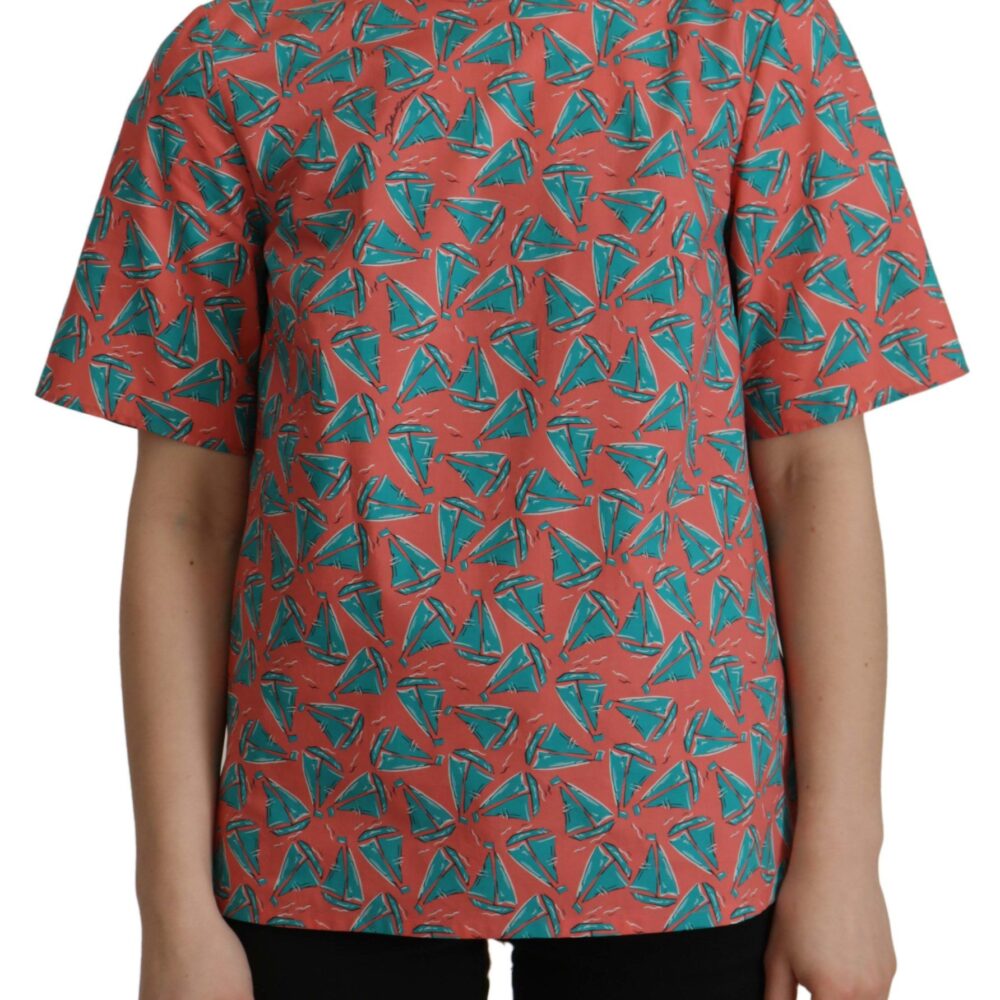 Chic Pink Sailboat Print Cotton Top