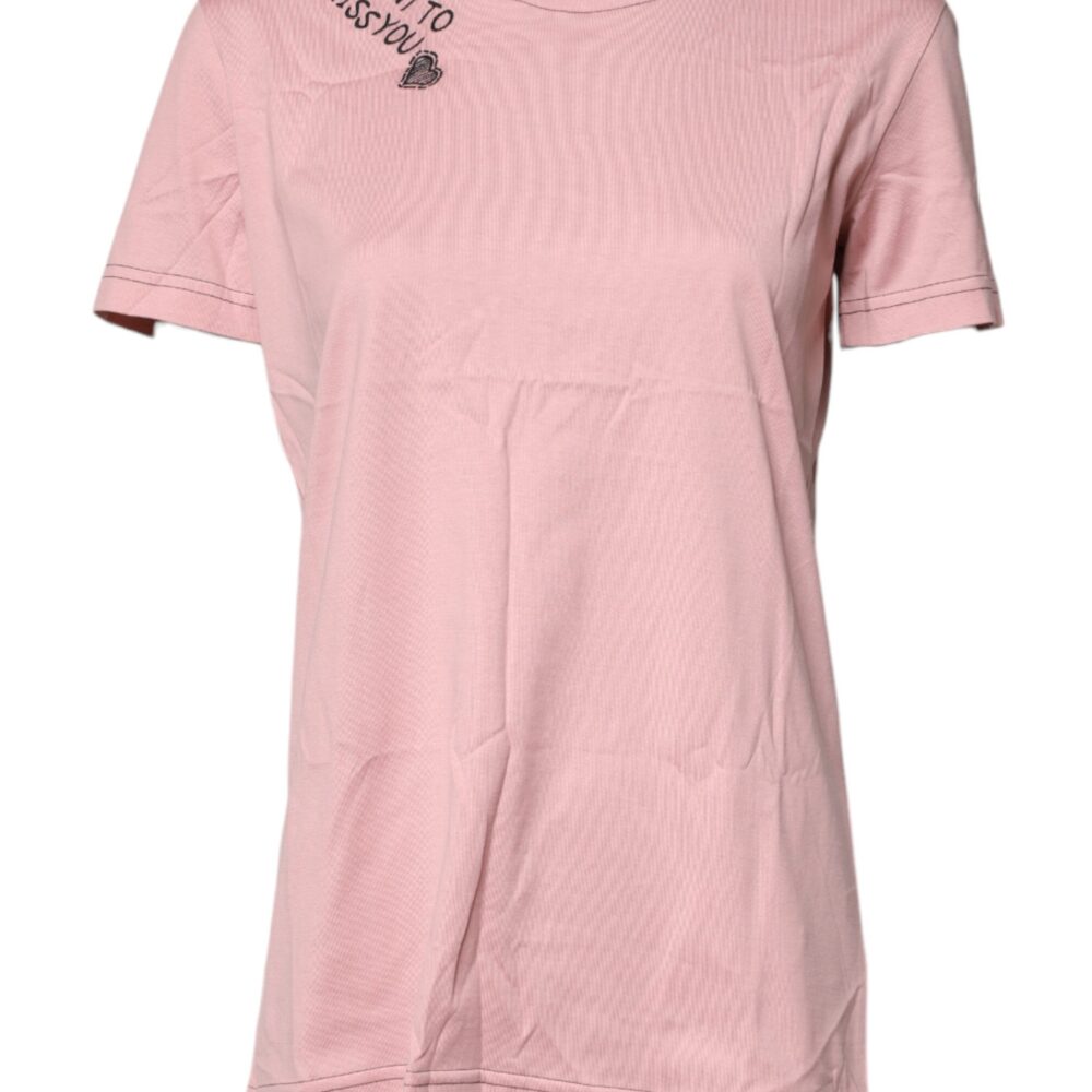 Pink Logo Print Cotton Crew Neck T-shirt