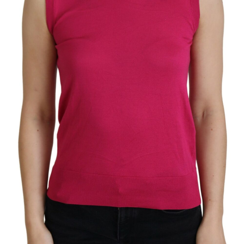 Chic Pink Silk Sleeveless Tank Top Vest