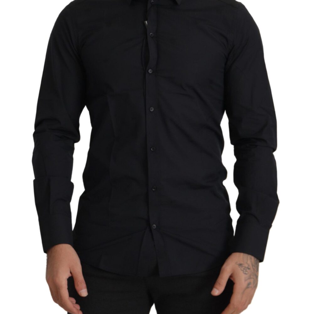 Elegant Slim Fit Black Cotton Dress Shirt