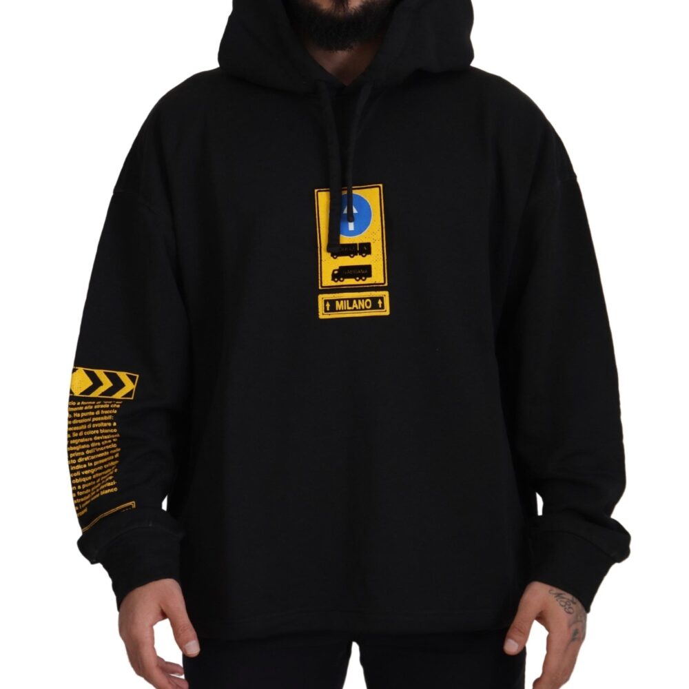 Elegant Black Cotton Hooded Sweater
