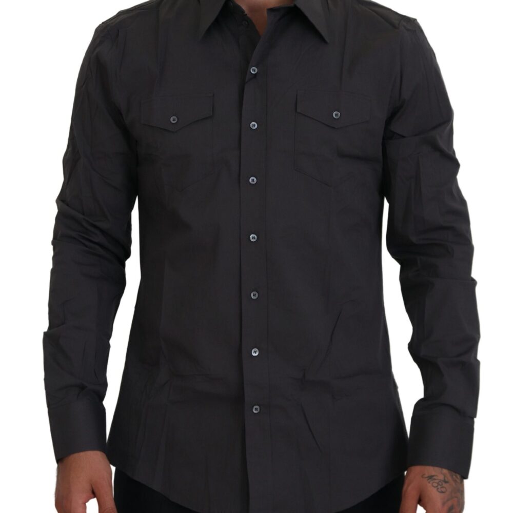 Elegant Gray Sicilia Slim Fit Dress Shirt