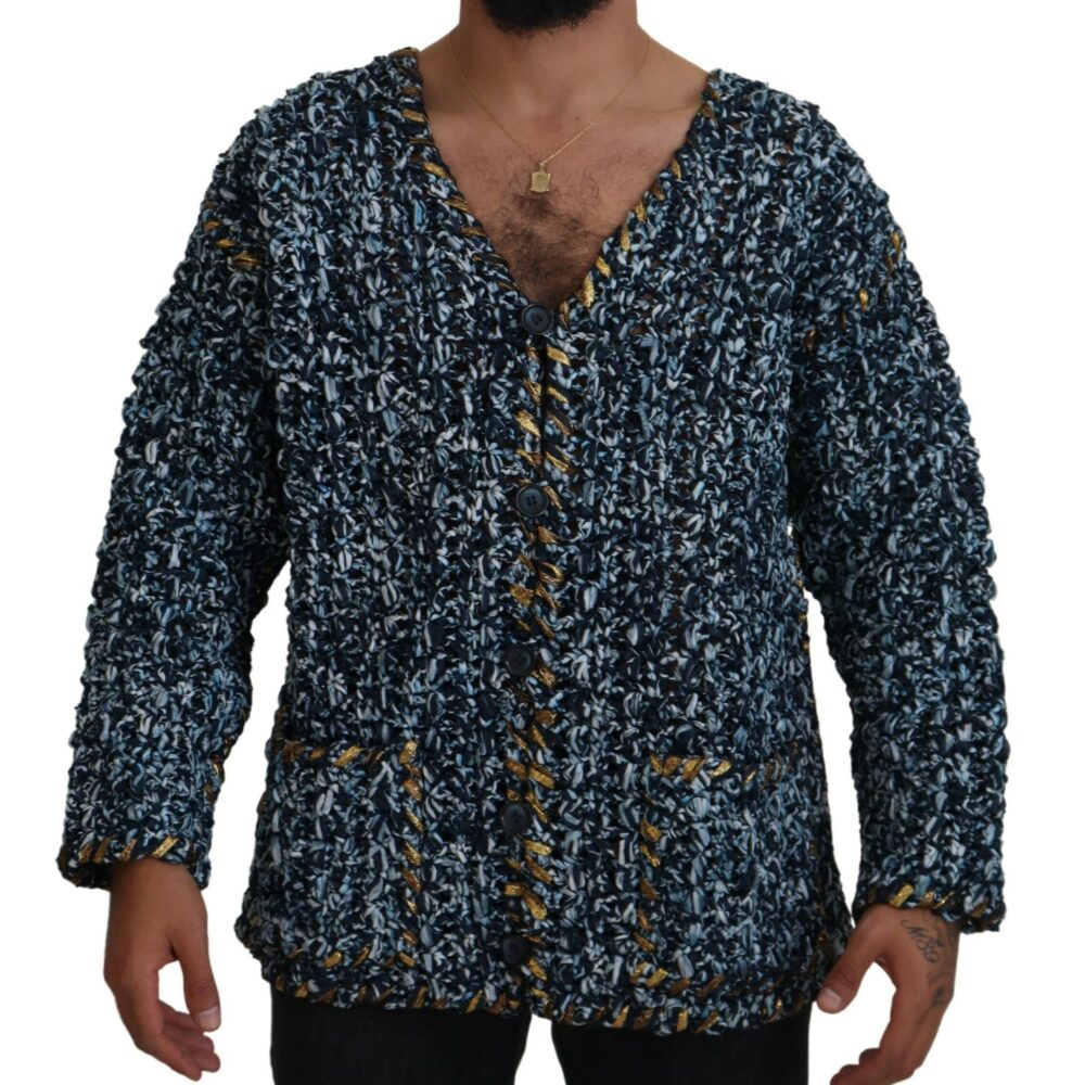 Elegant Blue V-Neck Cardigan Sweater