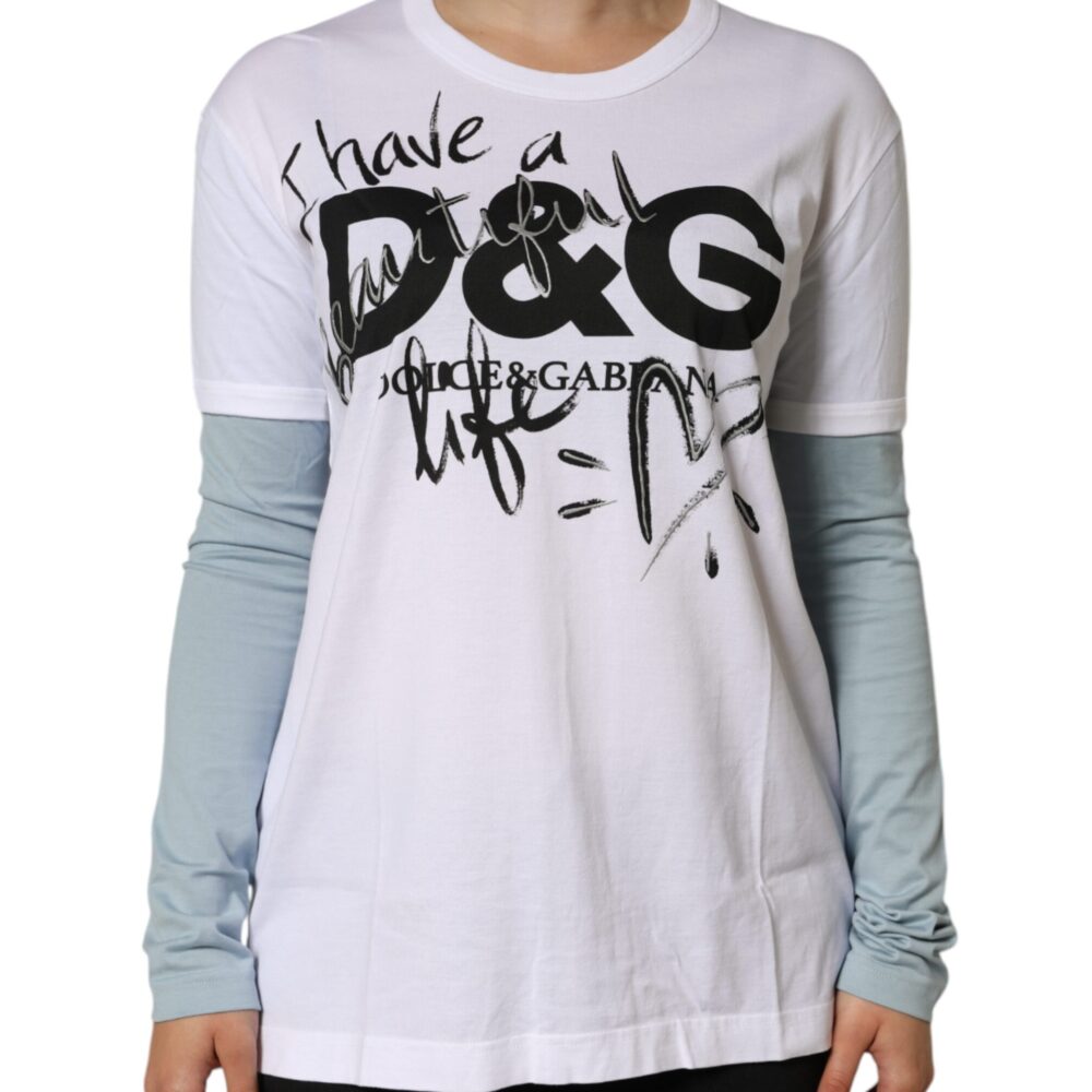 White Cotton Logo Print Round Neck T-shirt