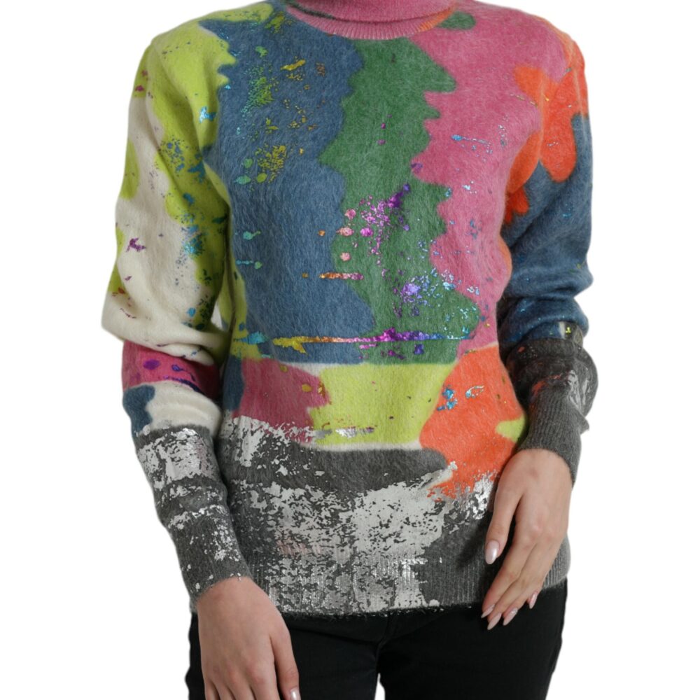 Multicolor Mohair Turtleneck Casual Sweater