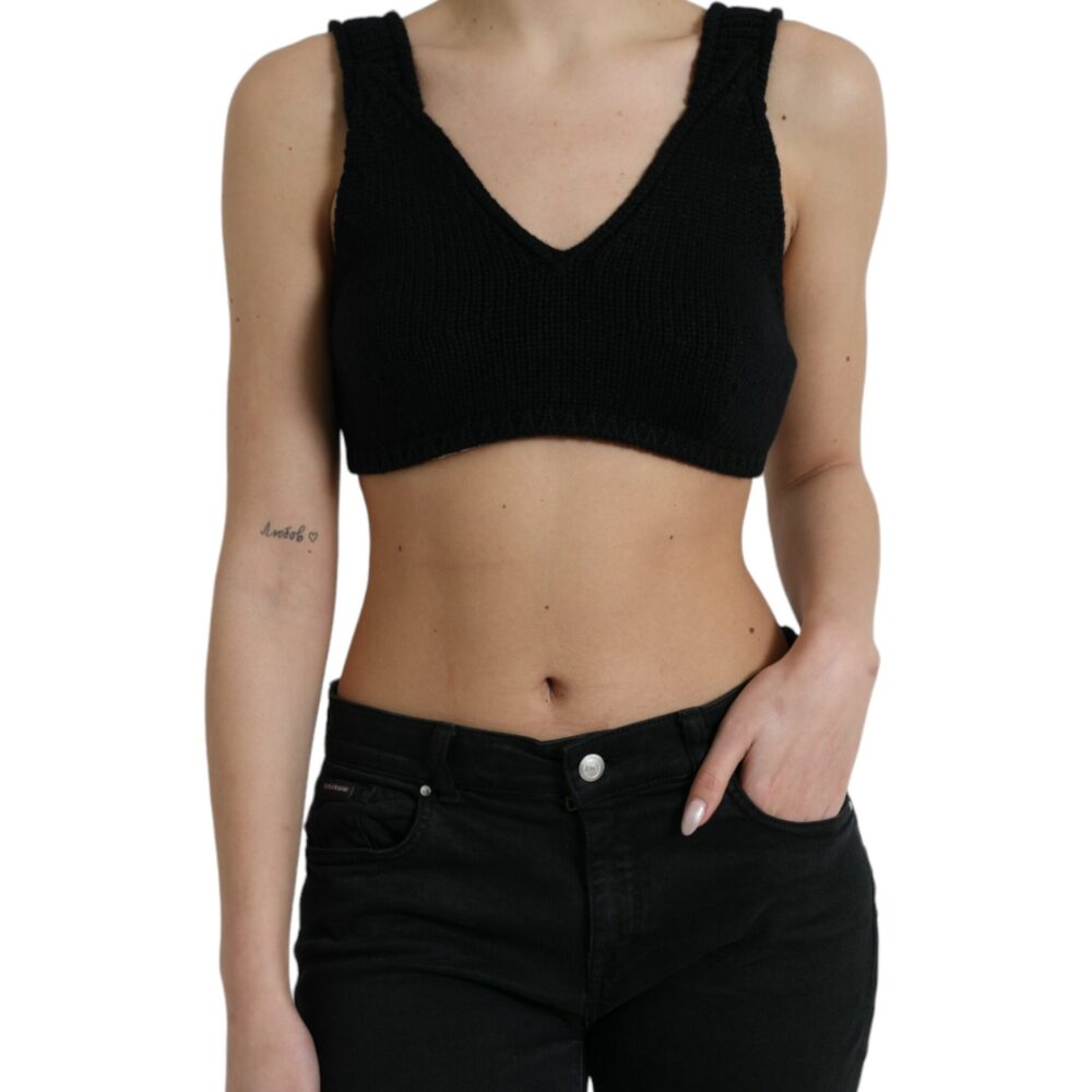 Elegant Black Cashmere Bustier Crop Top