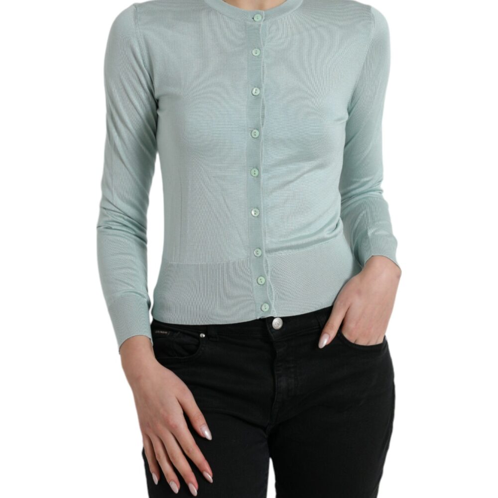 Elegant Light Blue Silk Cardigan