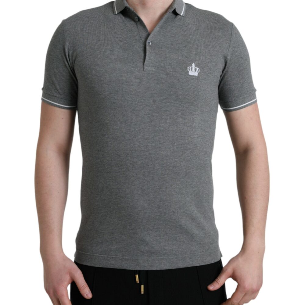 Elegant Grey Cotton Polo T-Shirt