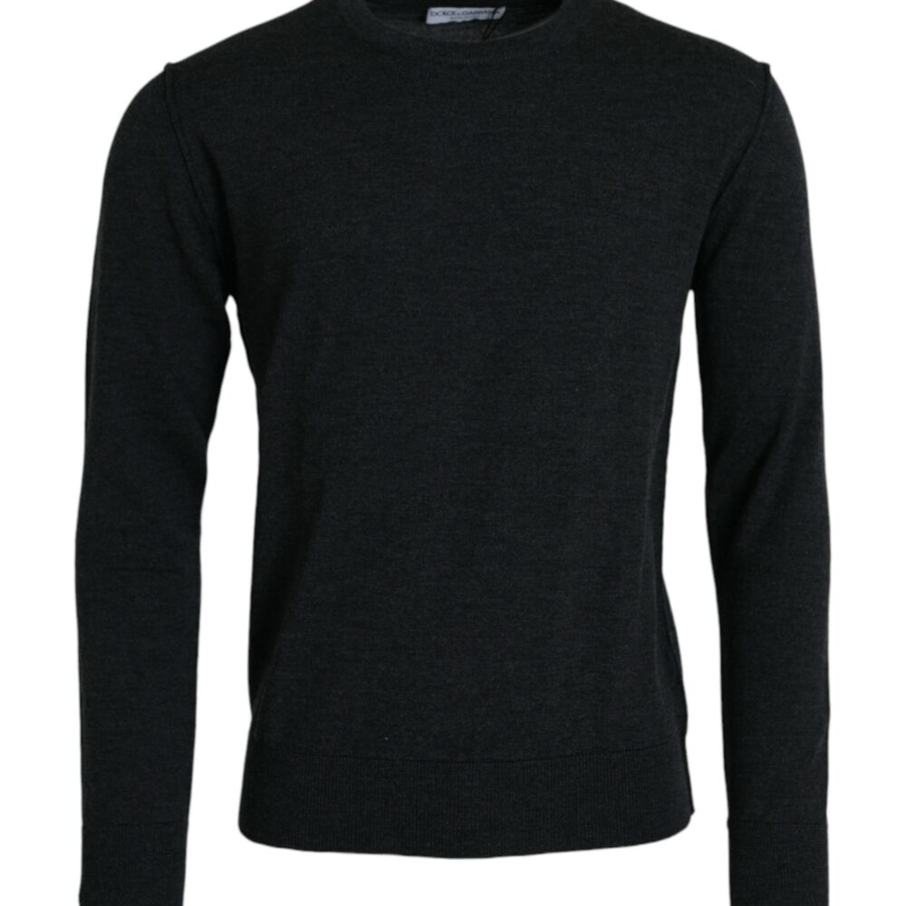 Dark Gray Wool Crew Neck Pullover Sweater