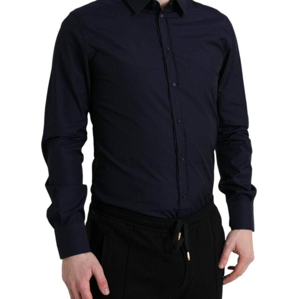 Elegant Navy Jacquard Dress Shirt