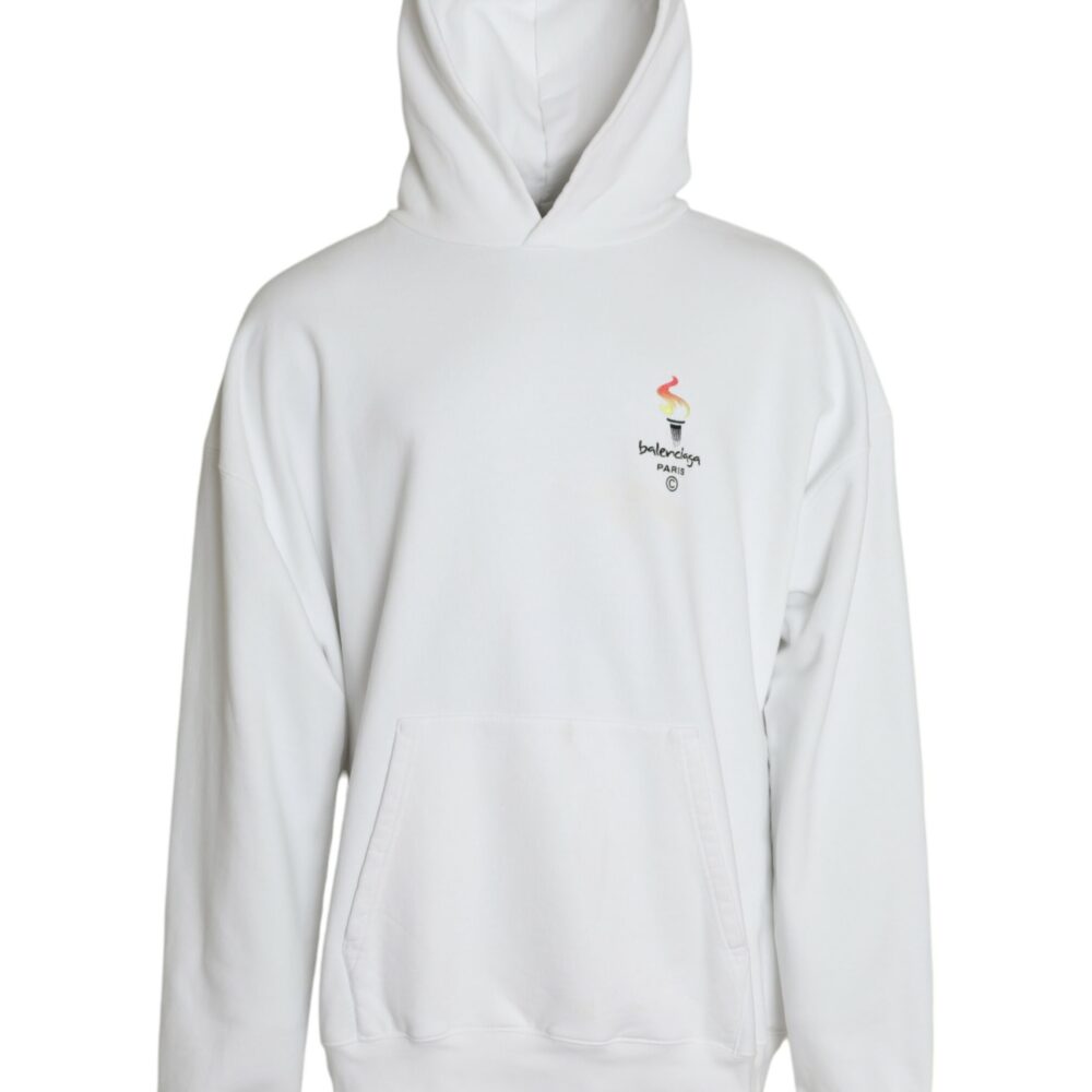 White Cotton Logo Hooded Pullover Sweatshirt Sweater