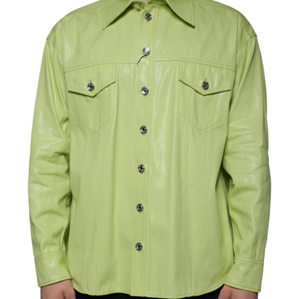 Green Cotton Collared Men Button Down Shirt