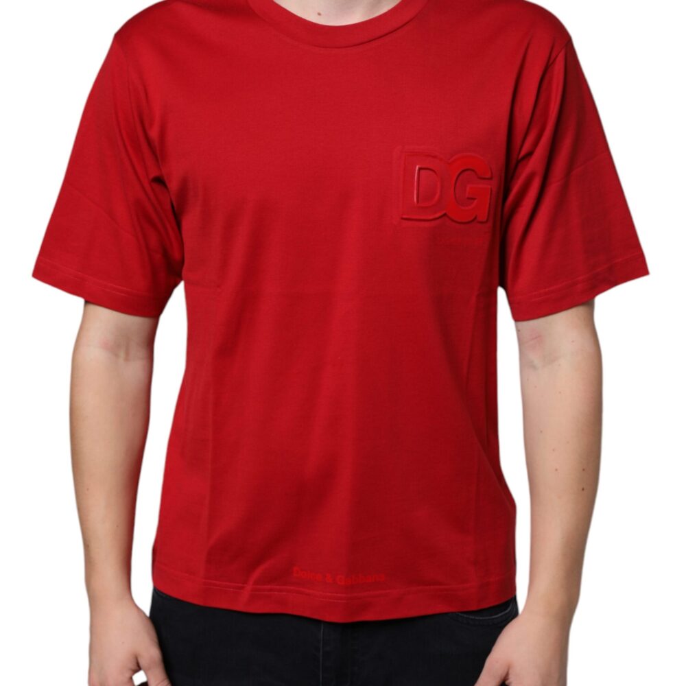 Red Cotton DG Logo Print Crew Neck T-shirt