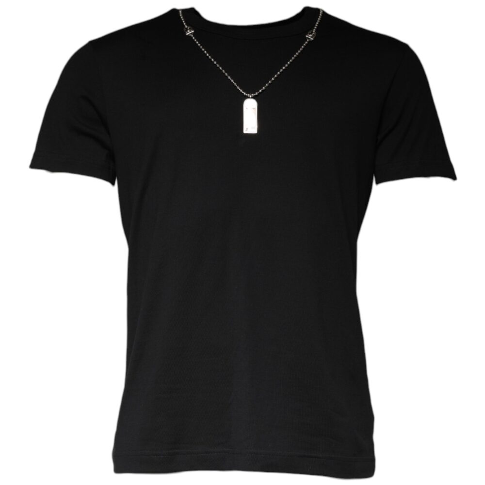 Black Cotton Necklace Embellished T-shirt