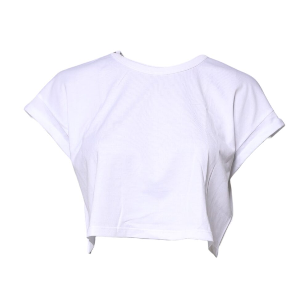 White Cotton Crew Neck Cropped T-shirt Top