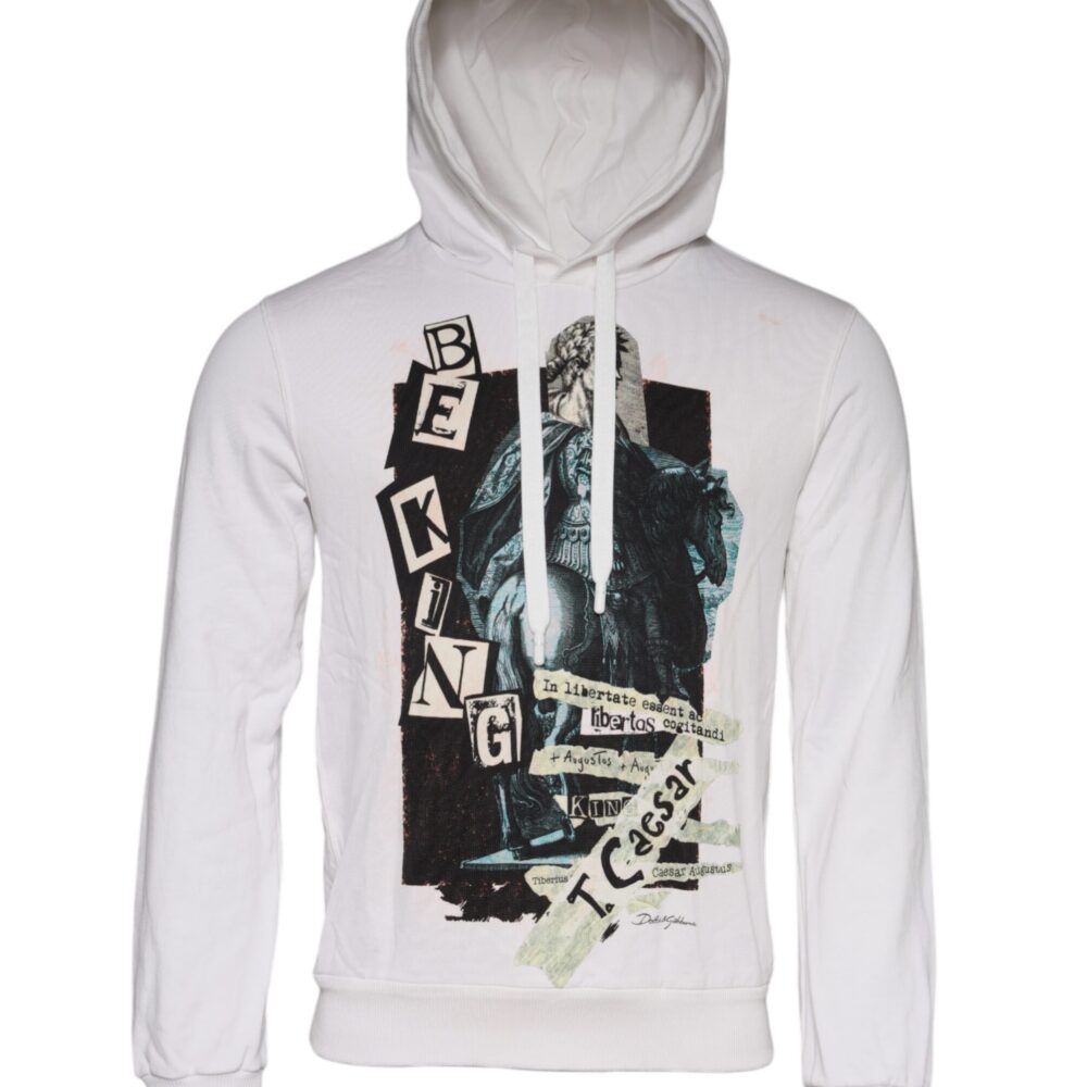 White Caesar Cotton Hooded Pullover Sweater