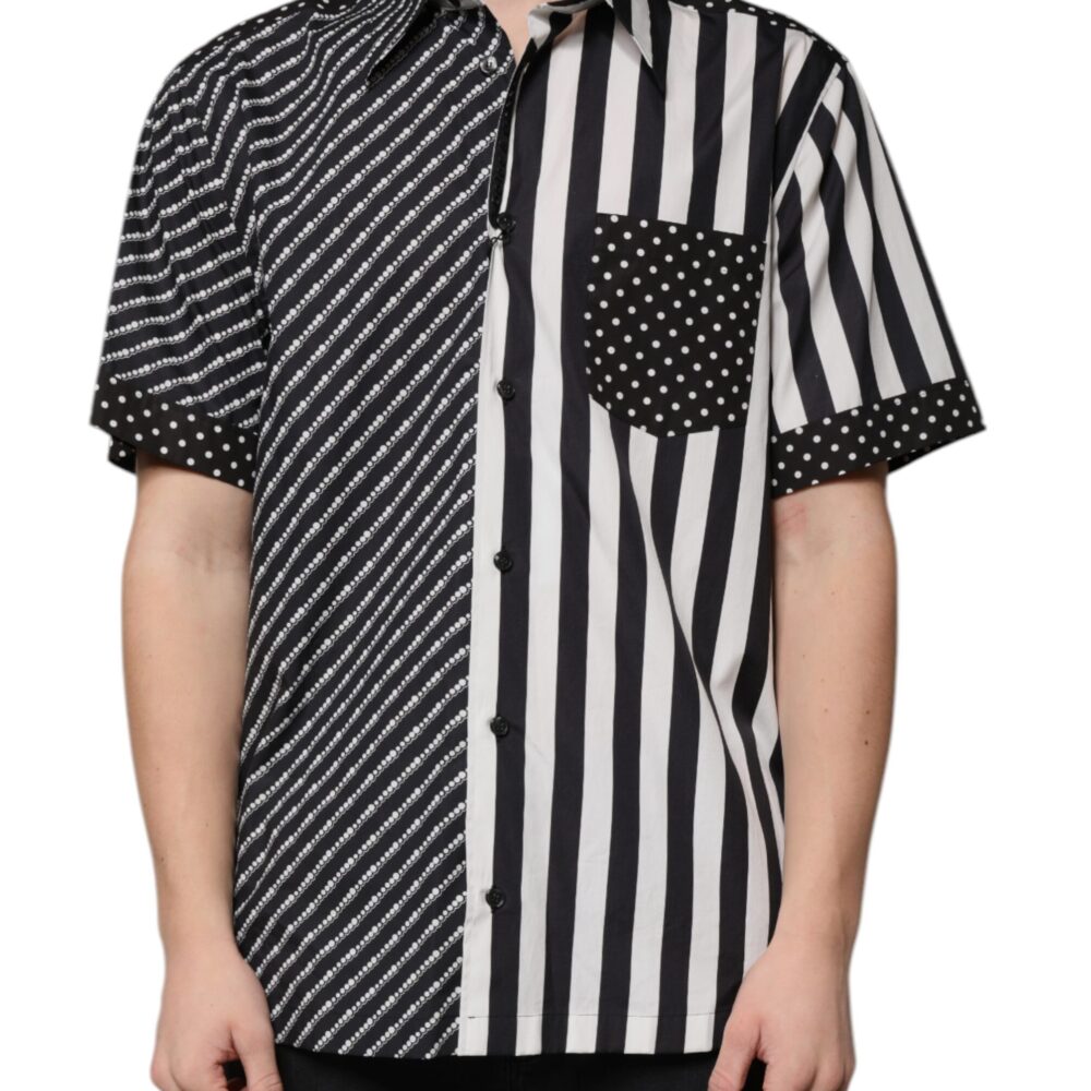 Black White Striped Button Down Casual Shirt