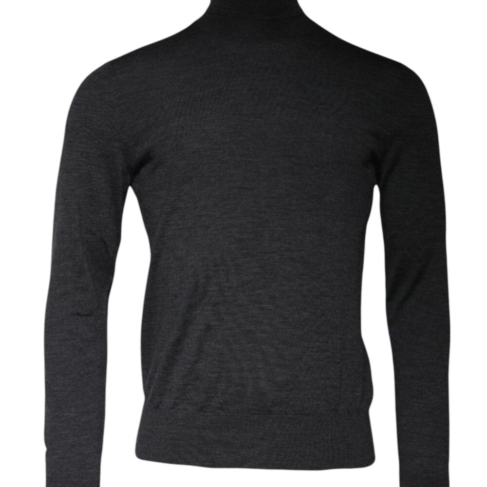 Gray Wool Knit Turtleneck Pullover Sweater