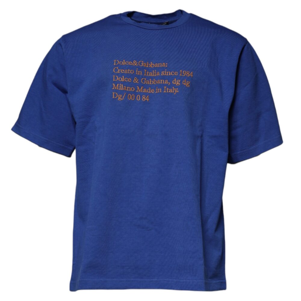 Blue Graphic Print Cotton Crew Neck T-shirt