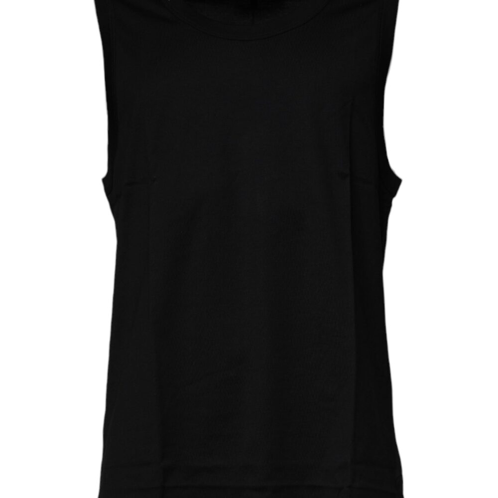 Black Cotton Round Neck Sleeveless T-shirt