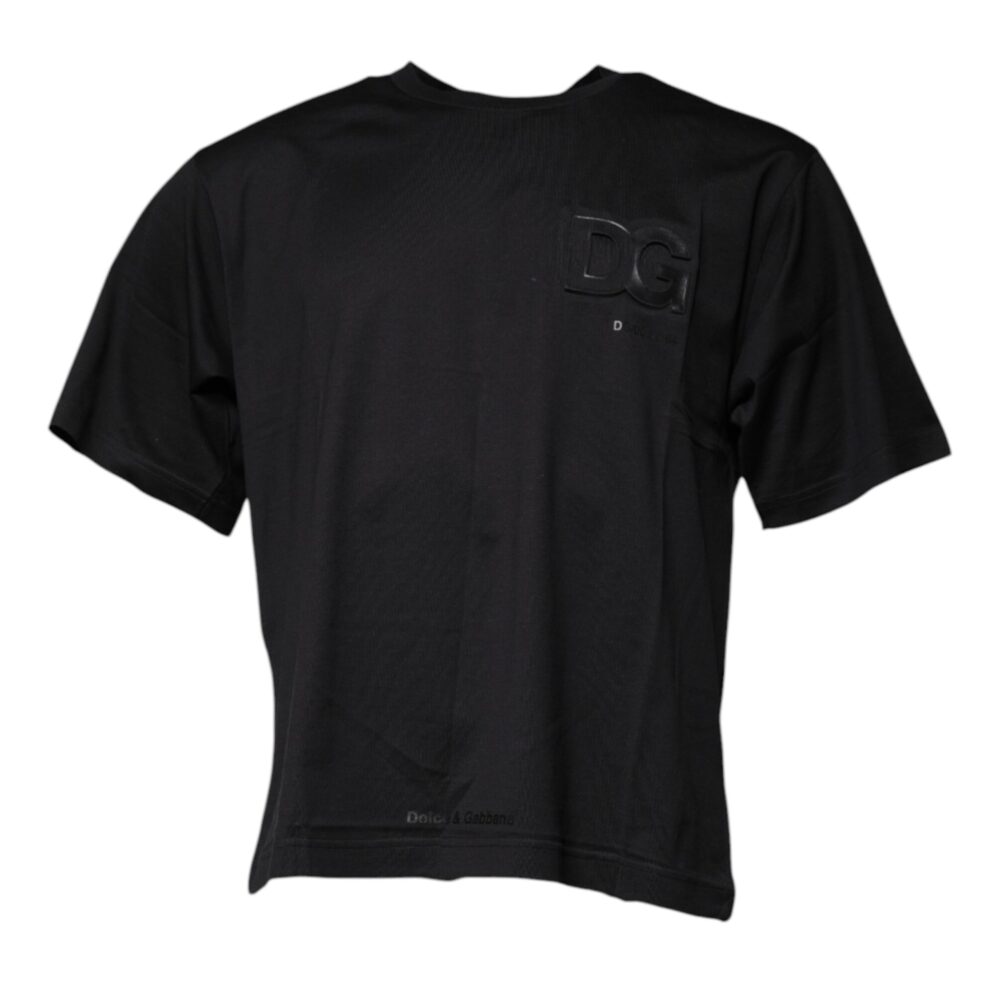 Black DG Logo Print Cotton Crew Neck T-shirt