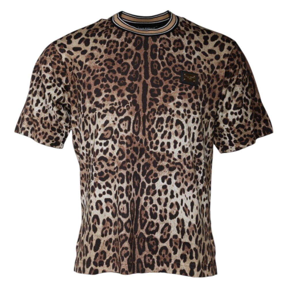 Brown Leopard Crew Neck Short Sleeve T-shirt
