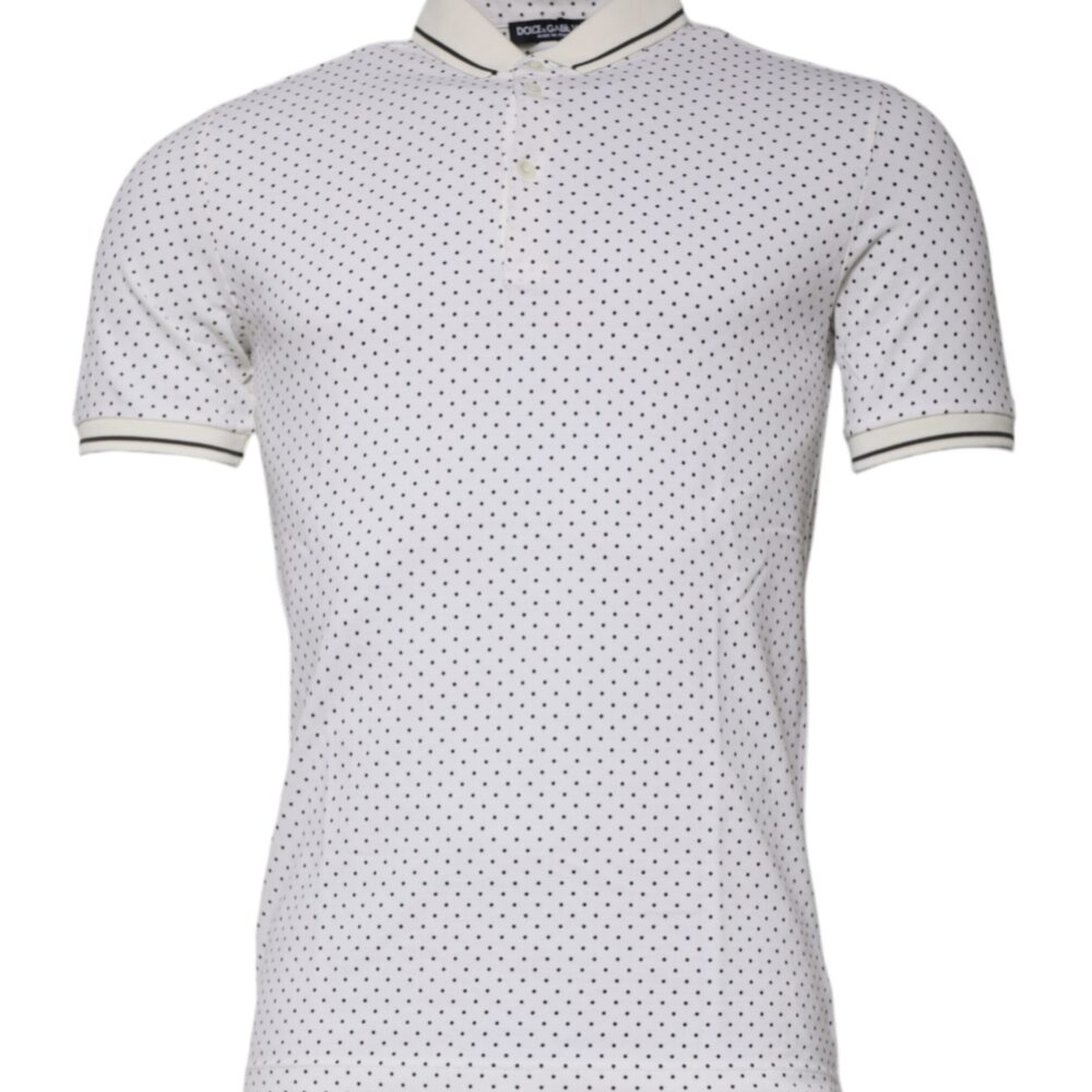 White Polka Dot Cotton Collared Polo T-shirt