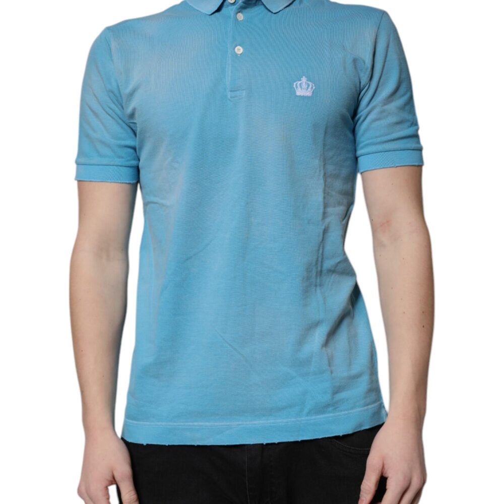 Blue Cotton Crown Collared Men Polo T-shirt