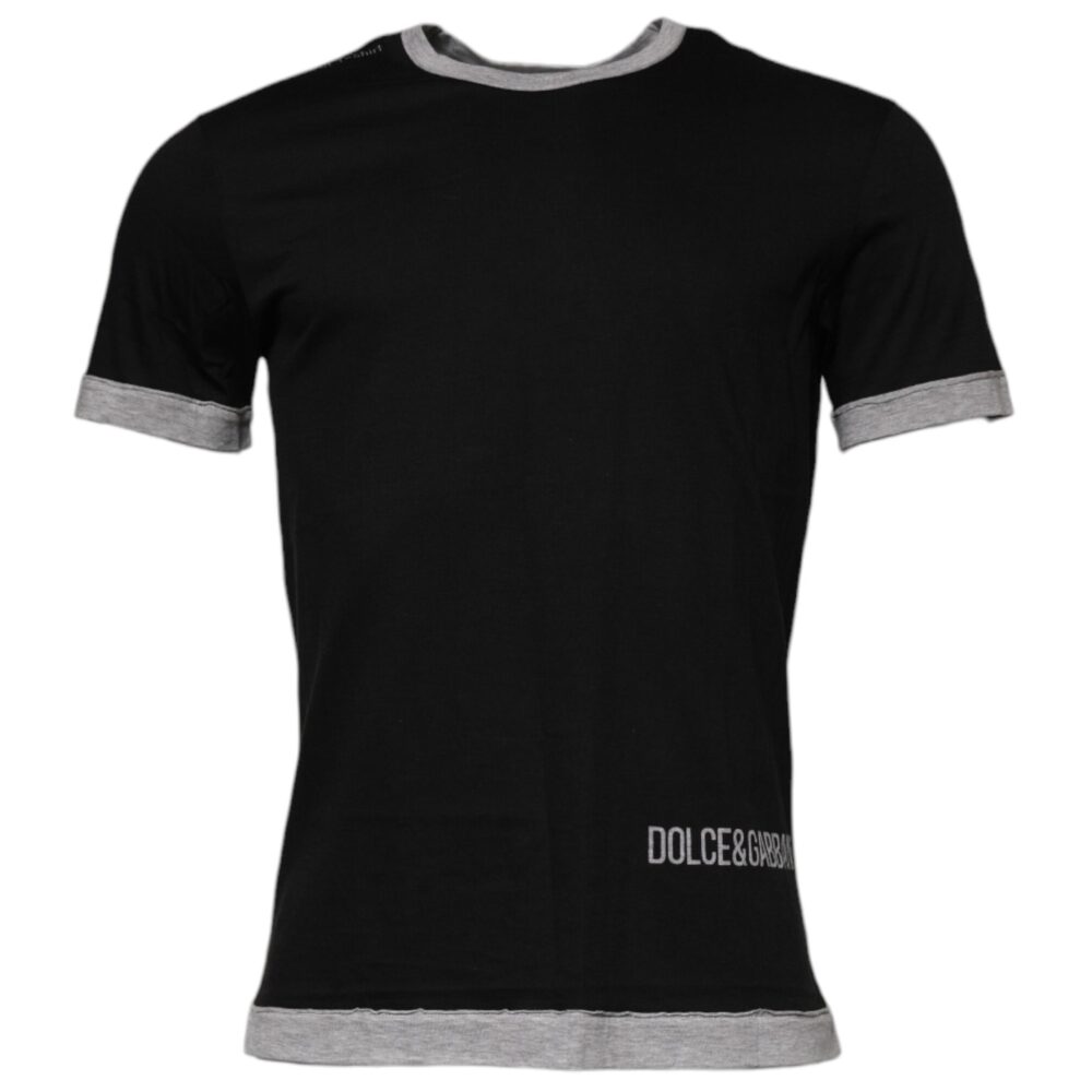 Black Logo Cotton Crew Neck Men Tee T-shirt