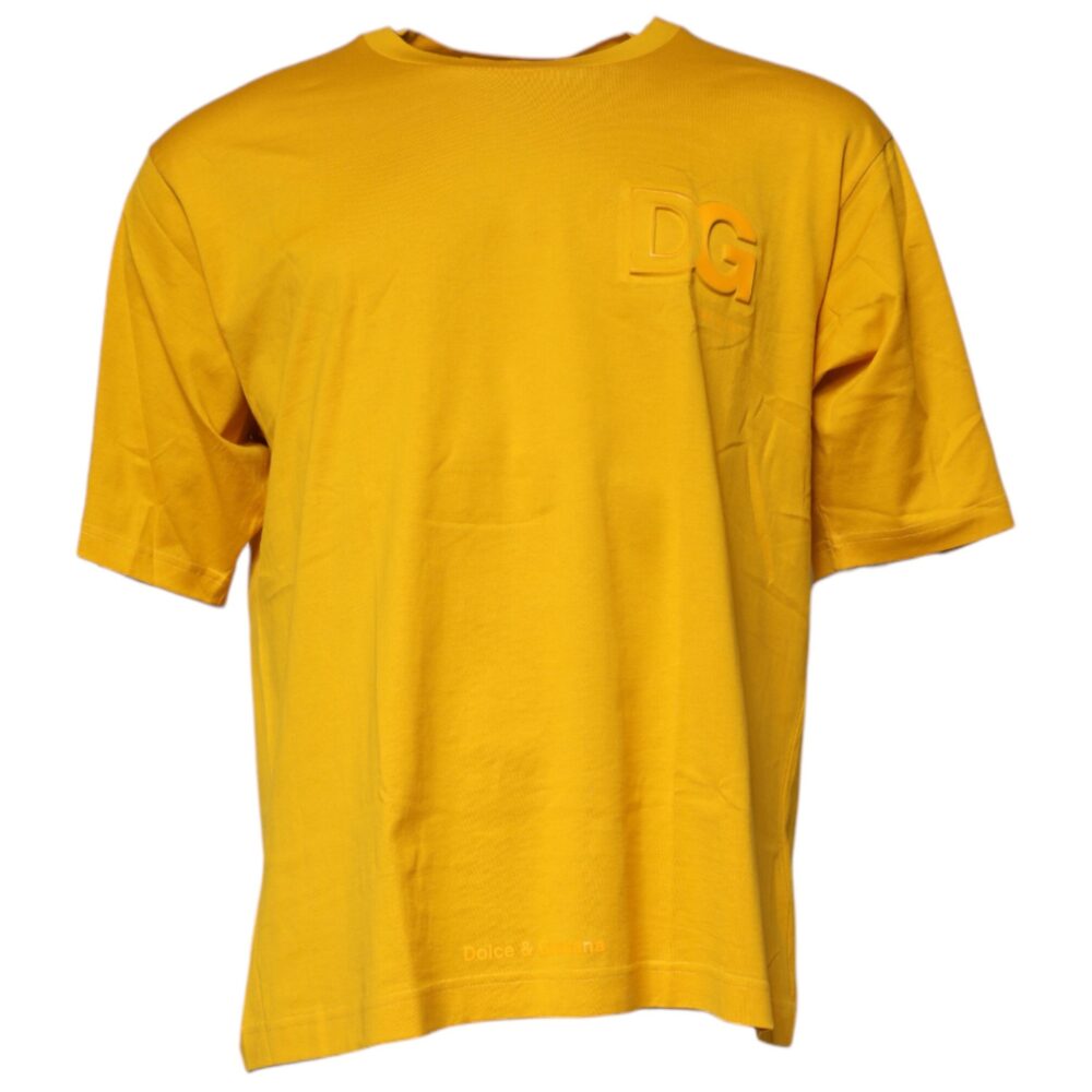 Dark Yellow Logo Cotton Men Crew Neck T-shirt