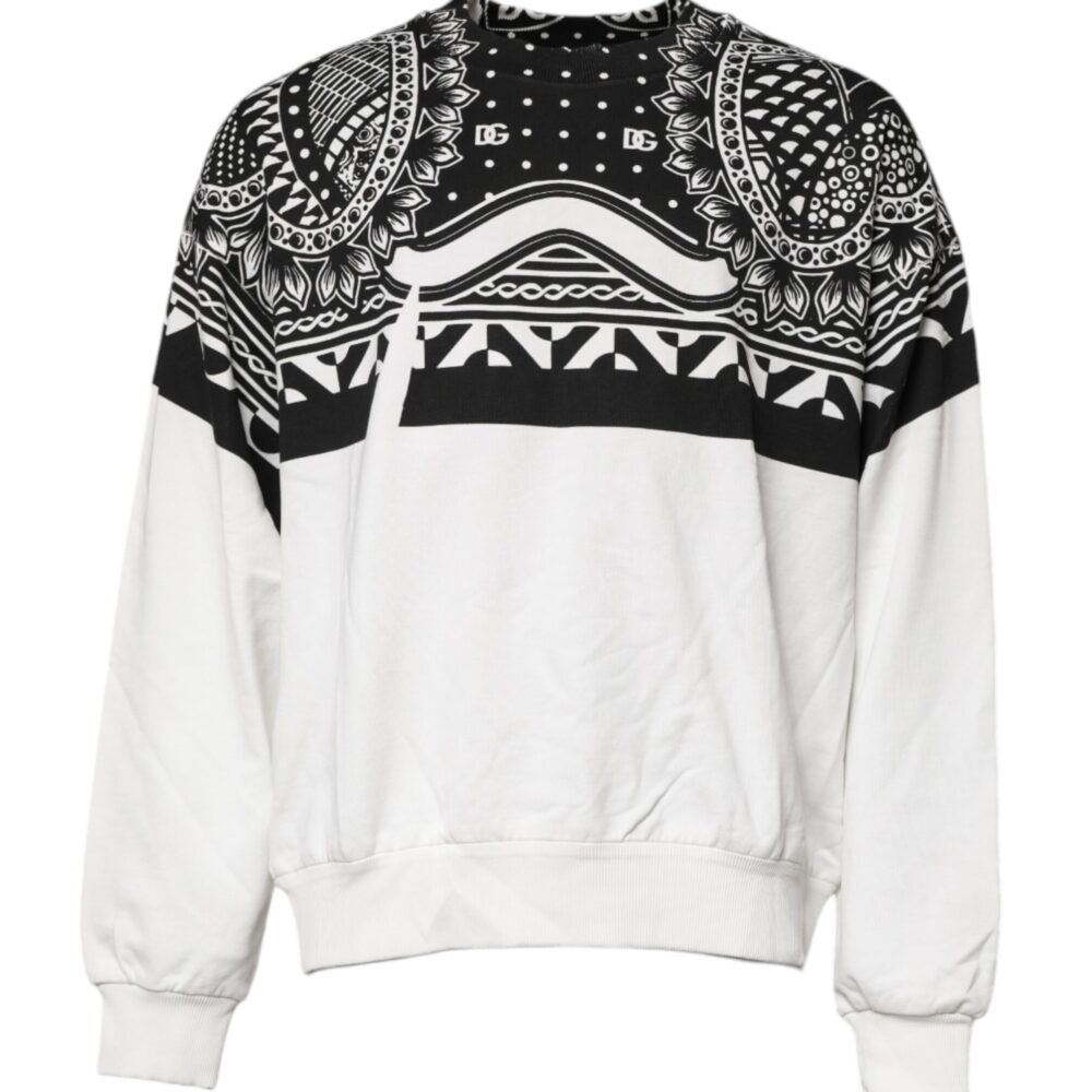 White Black Print Cotton Sweatshirt Sweater