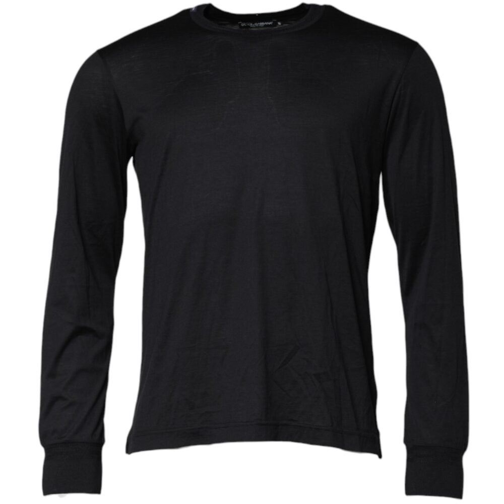 Dark Blue Silk Crew Neck Men Pullover Sweater