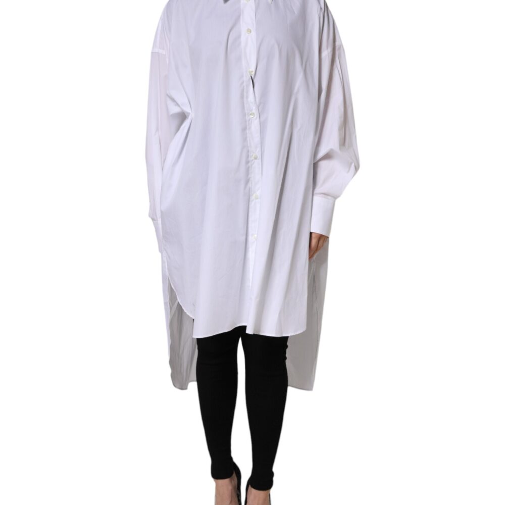 White Cotton Collared Shirt Long Sleeve Top