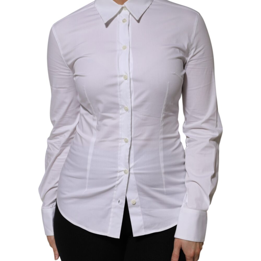 White Cotton Collared Long Sleeves Shirt Top