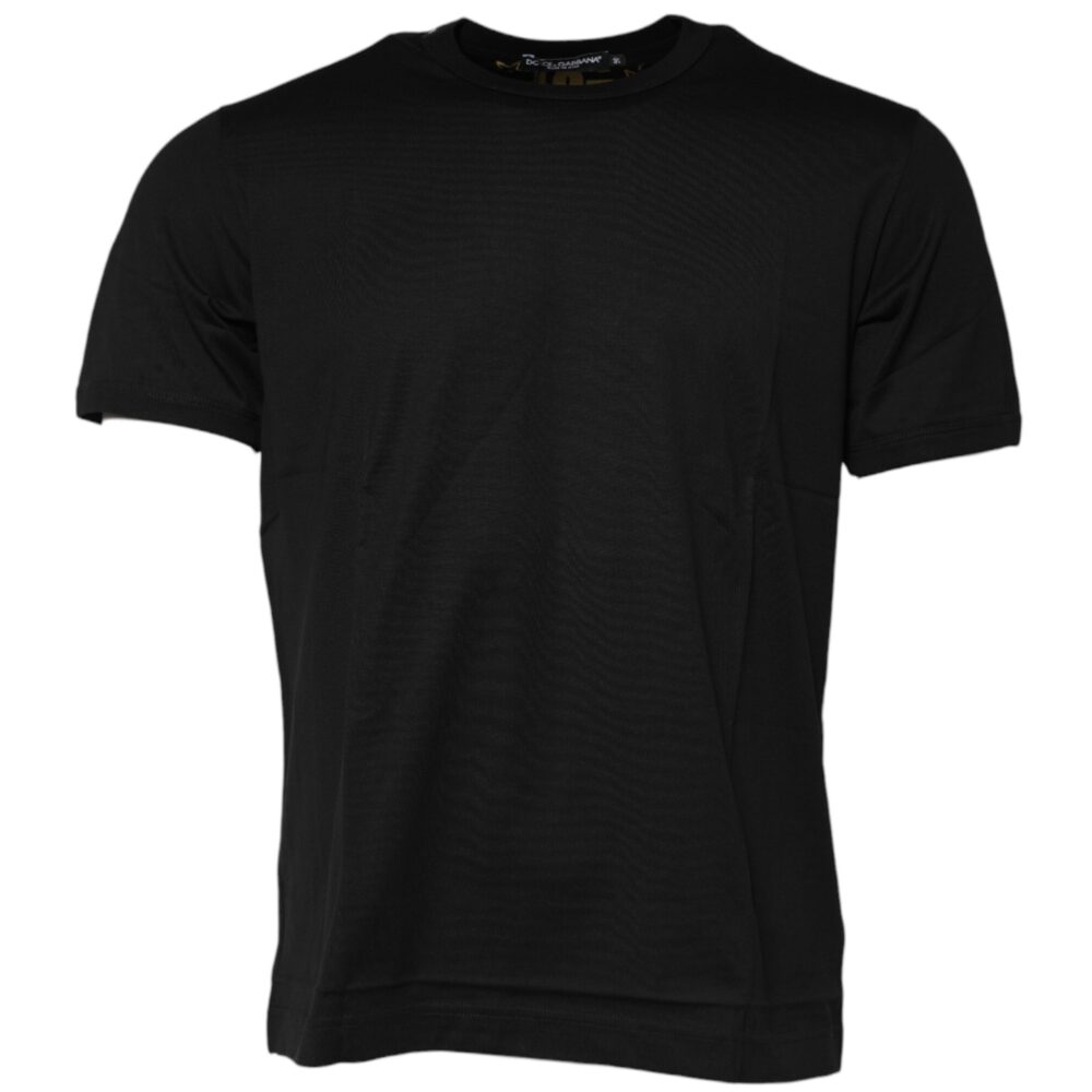 Black Cotton Logo Print Crew Neck T-shirt