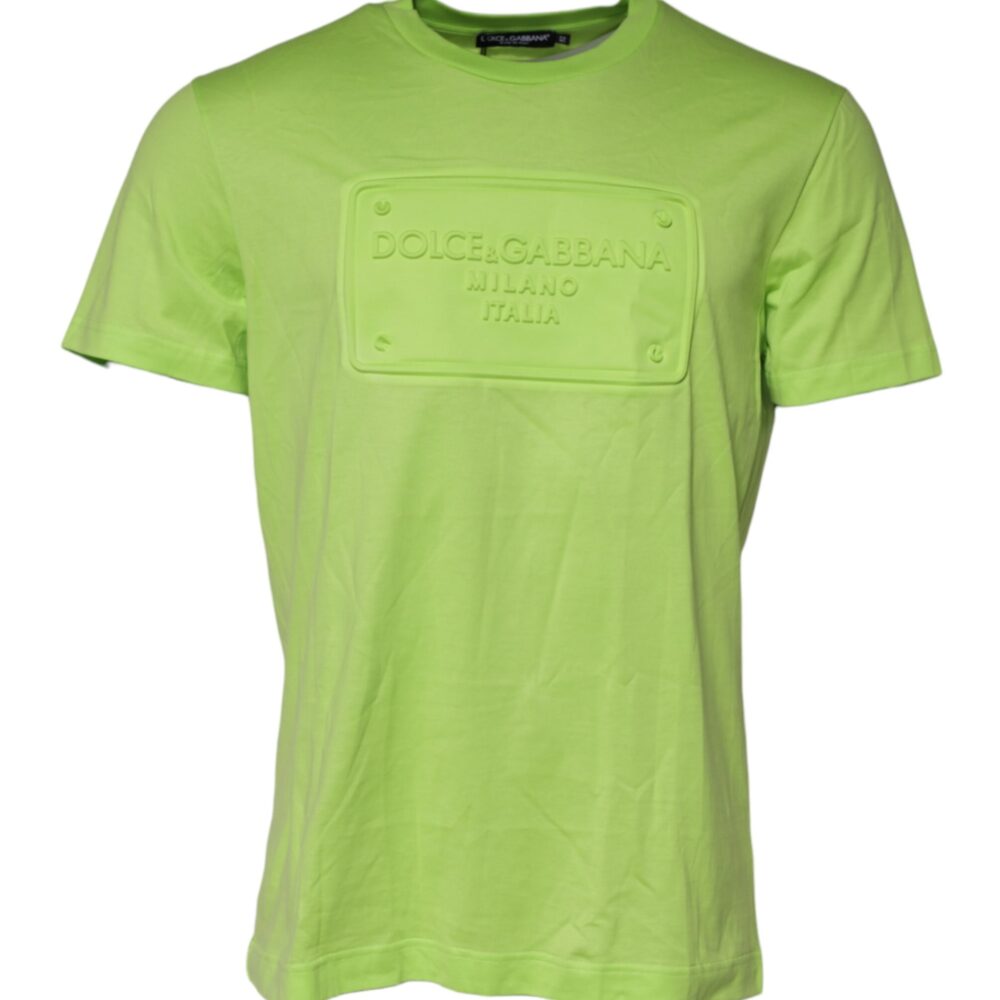 Green Embossed Logo Cotton Crew Neck T-shirt