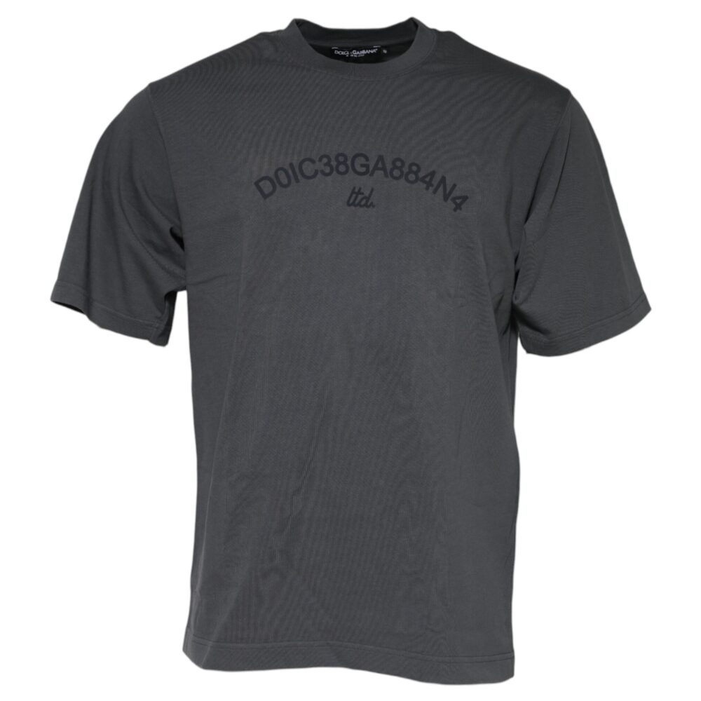 Gray Logo Graphic Cotton Crew Neck T-shirt